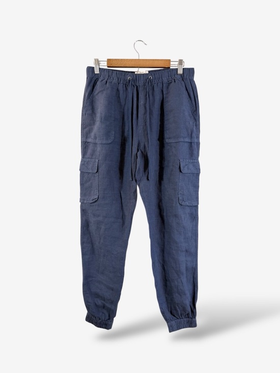 Nicole Miller Pants - Nicole Miller Navy Linen Drawstring Joggers Size M Pull On Track Cargo Pants